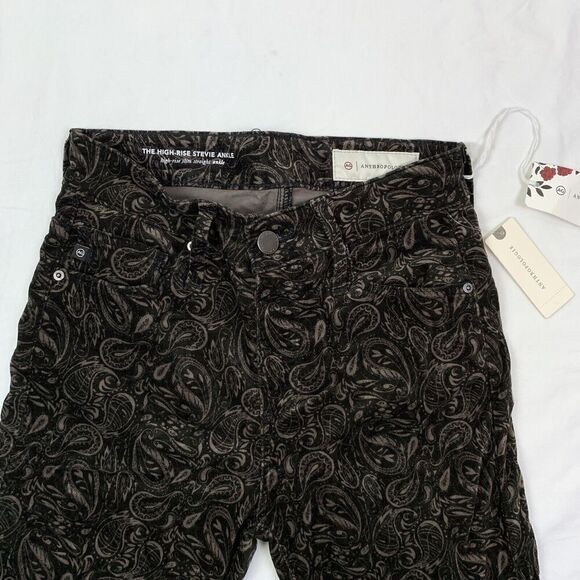 AG For Anthropologie Stevie High Rise Ankle Velvet Pants Paisley Black Size 24 - Picture 6 of 15